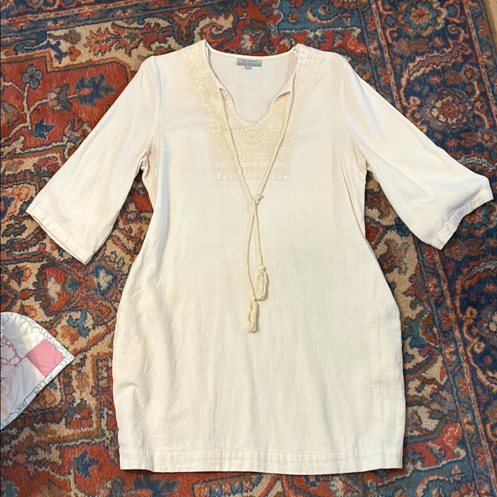 Cost Plus World Market Cream Textured Mini Dress With Pockets